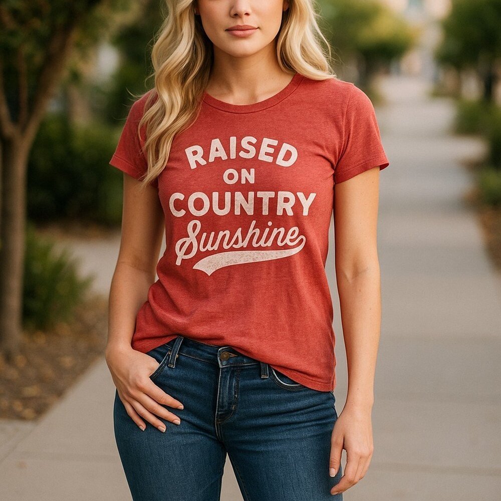 Instant Message Raised on Country Sunshine Distressed T-shirt Medium Burgundy - Picture 9 of 14
